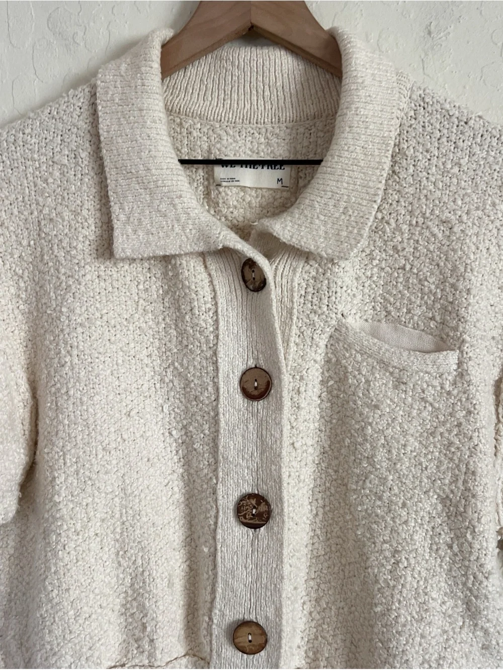 Free People We The Free Molli Sweater Shirt Medium Ivory Short Sleeve Button Up